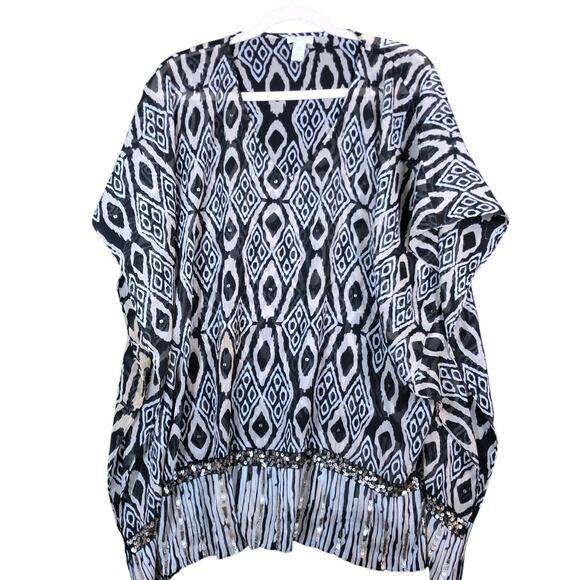 Chicos Womens Kimono Multicolored Tasseled Sequin Sleeveless S/M - Picture 1 of 11